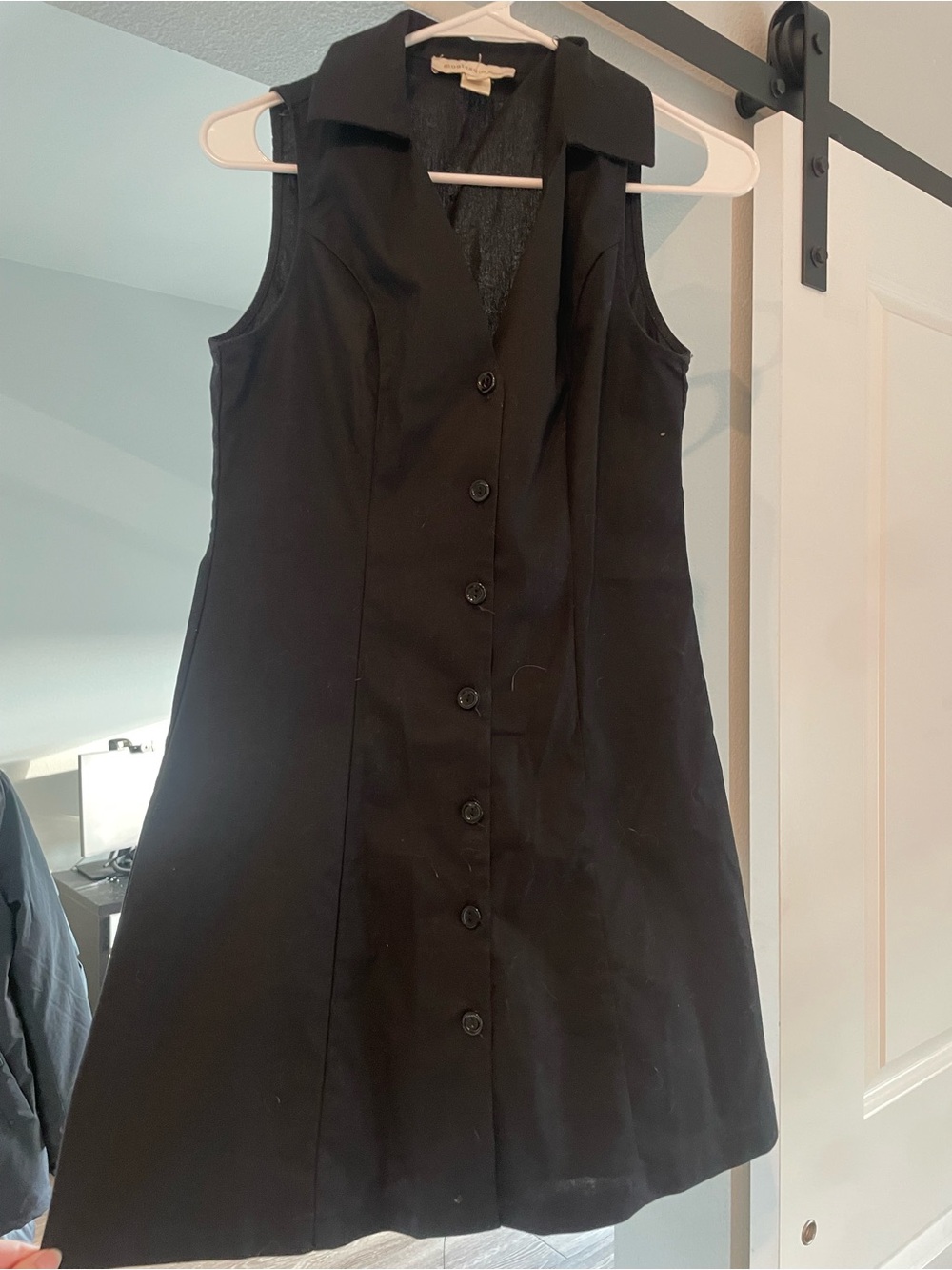 Sleeveless Black Button-Front A-Line Dress